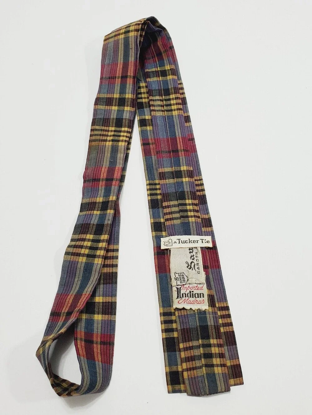 Tucker Men's Vintage Neck Tie Multicolor Tartan Pattern Square Ends 52x2